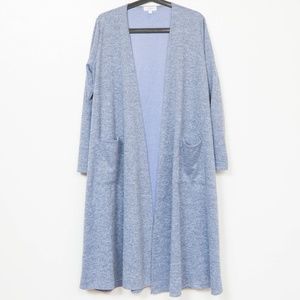 LuLaRoe Sarah Heather Blue Knit Duster Pockets